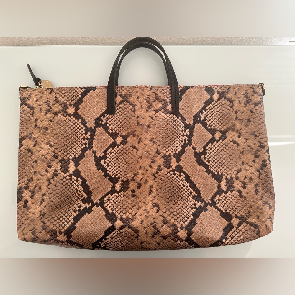 Clare V Brown and Black Python Tote